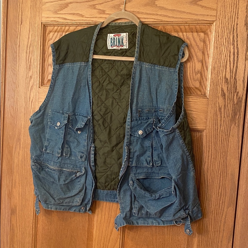 Vintage Brinks Denim and Green Quilted Vest